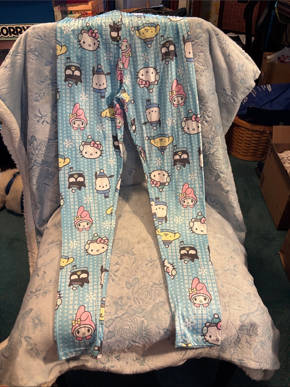 Hello Kitty Light Blue Cartoon Print Kids Pajama Bottoms Cuddle Duds Size M
